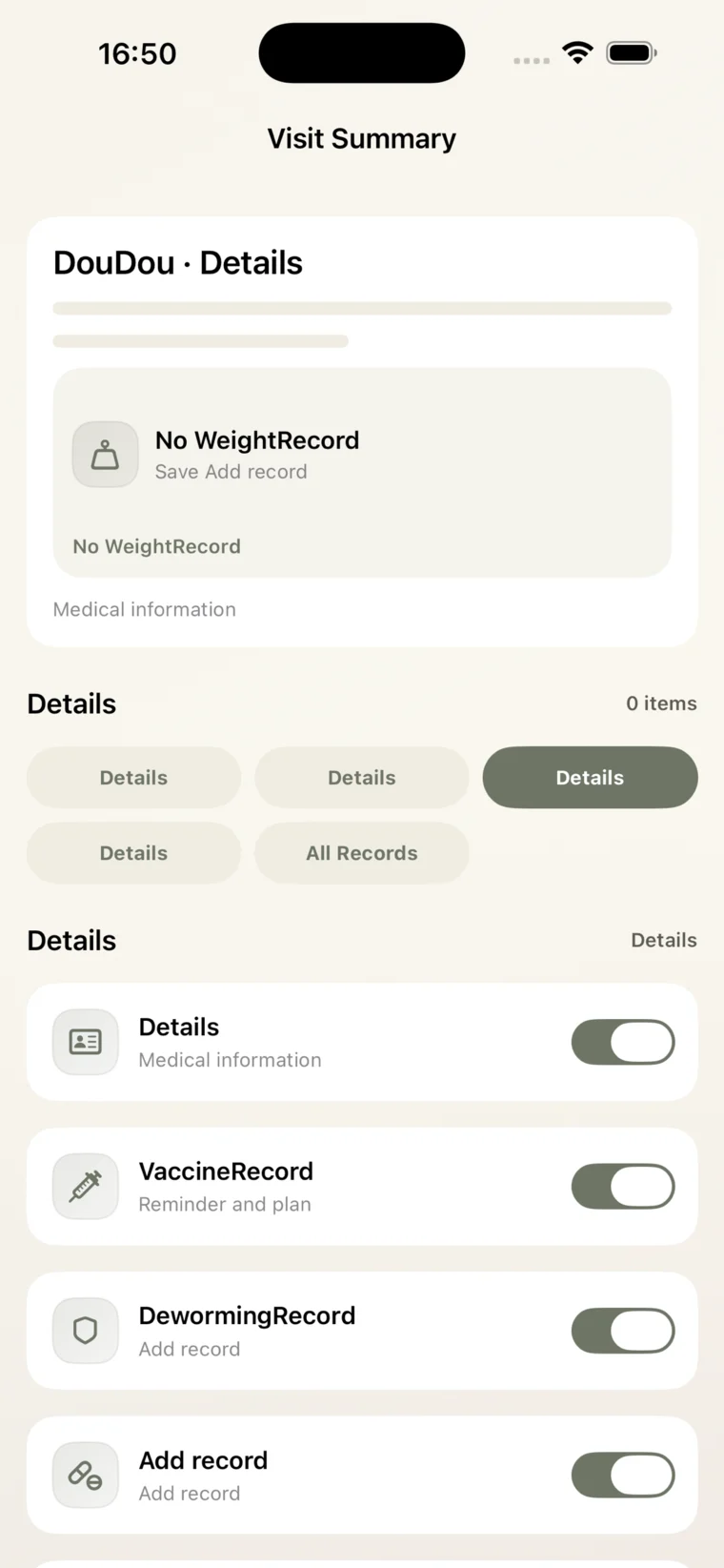 Visit summary screen